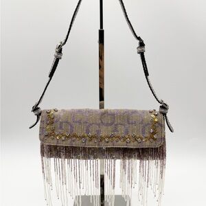 Vintage 90s Y2K Guess Hand Beaded Embellished Clutch Shoulder Bag Logo